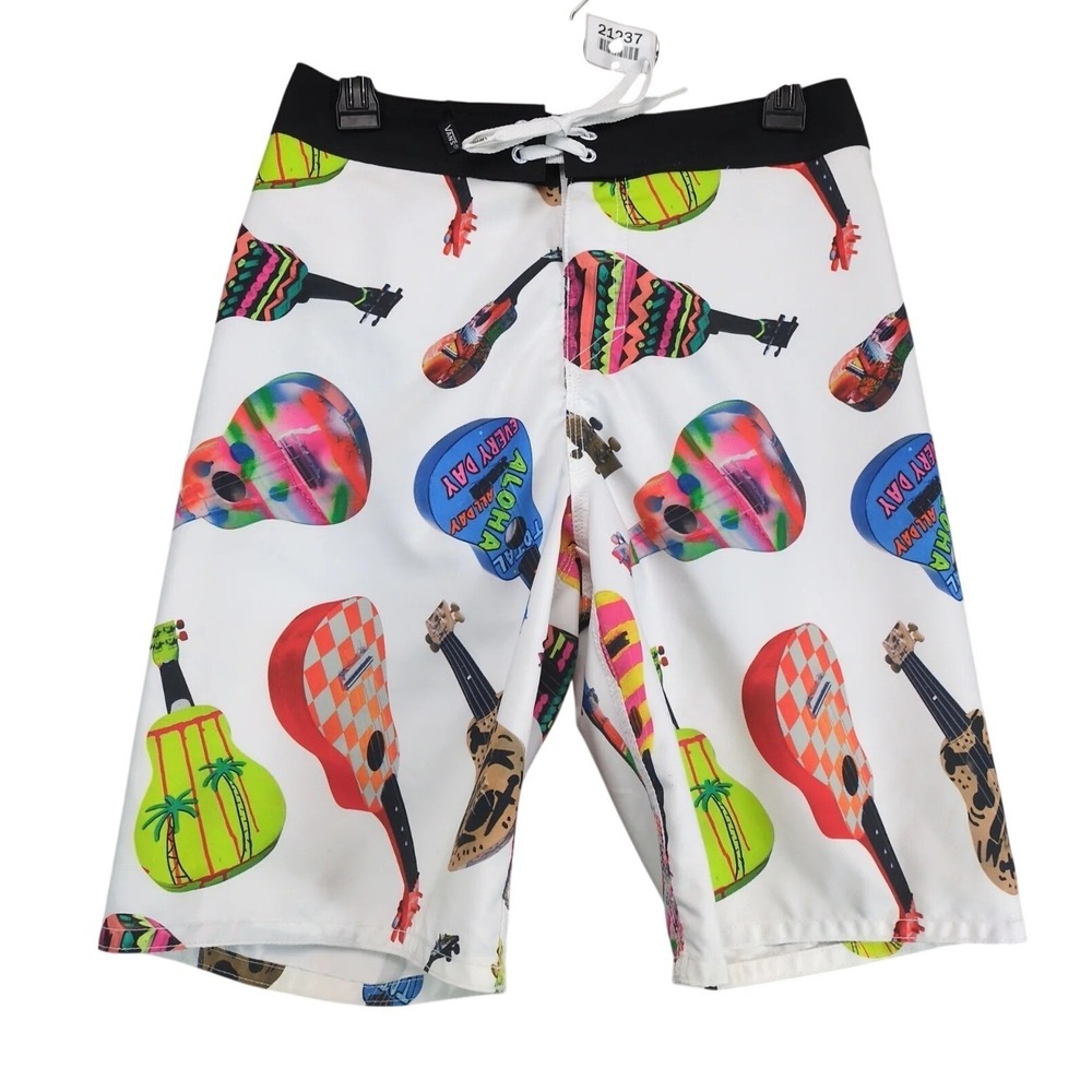 Vans Off The Wall Swim Trunks Shorts Men's 28x9.5" Mesh Lined Guitar Print Surf